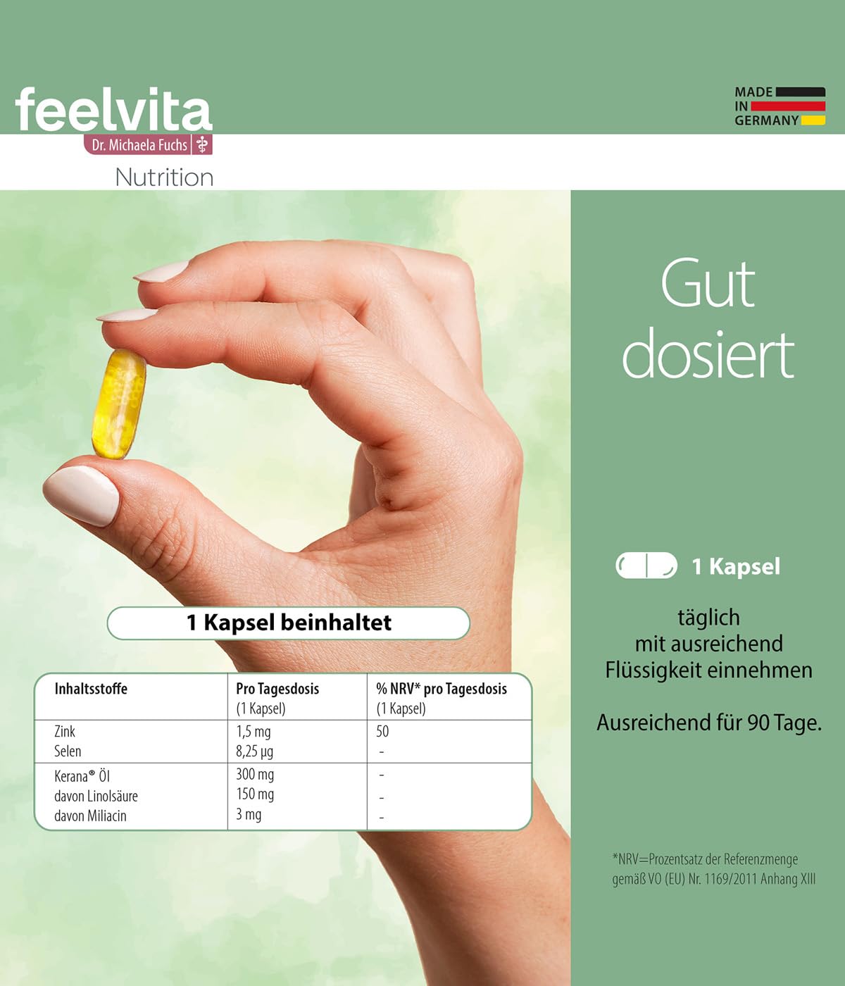 Genius Feelvita Nutrition Keranat Haar Kapseln 3-Monatsvorrat (90 Kapseln)