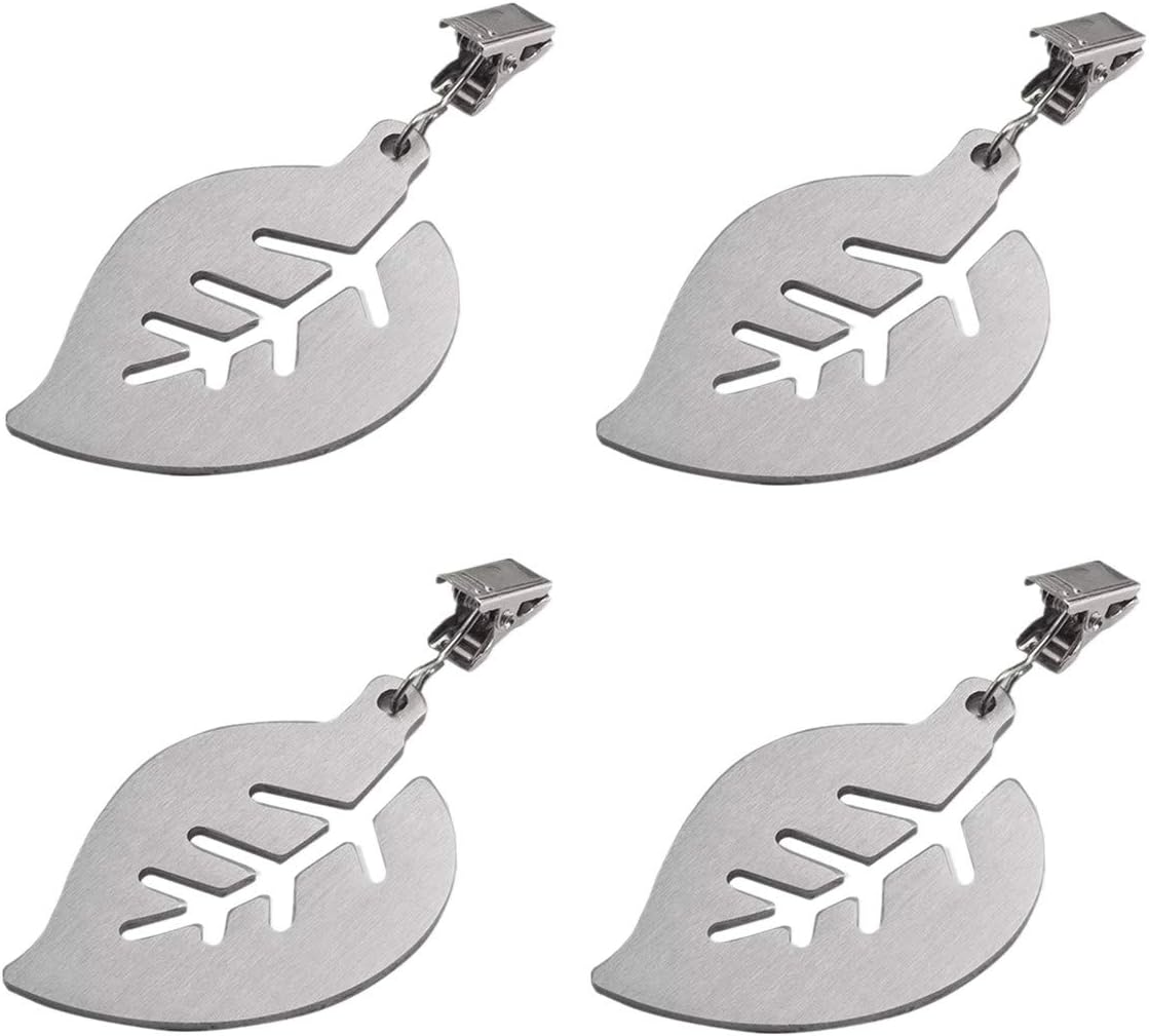 SUBZHAOYI Set of 4 Tablecloth Weights with Clips Stainless Steel Leaf Shape Tablecloth Clips for Indoor and Outdoor Use