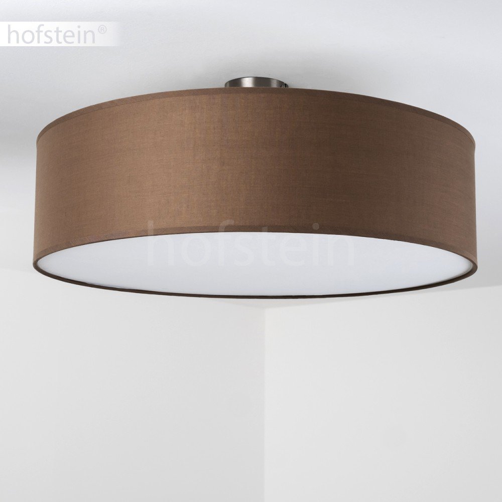 HOFSTEIN Deckenleuchte Foggia, runde Deckenlampe aus Metall/Stoff in Nickel-matt/Braun/Weiß, moderne Leuchte im Retro/Vintage-Design (Ø 60 cm), 3 x E27, Wohnzimmer, Esszimmer, Schlafzimmer, Küche