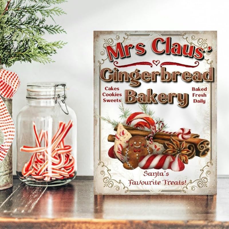 GQWJKSZ Metal Tin Signs Retro Gingerbread Bakery Sign,Wall Decor,Gingerbread Sign,Holiday Poster,Decoration,Christmas Party Sign,Sweet Treats 8x12 Inch Plaque