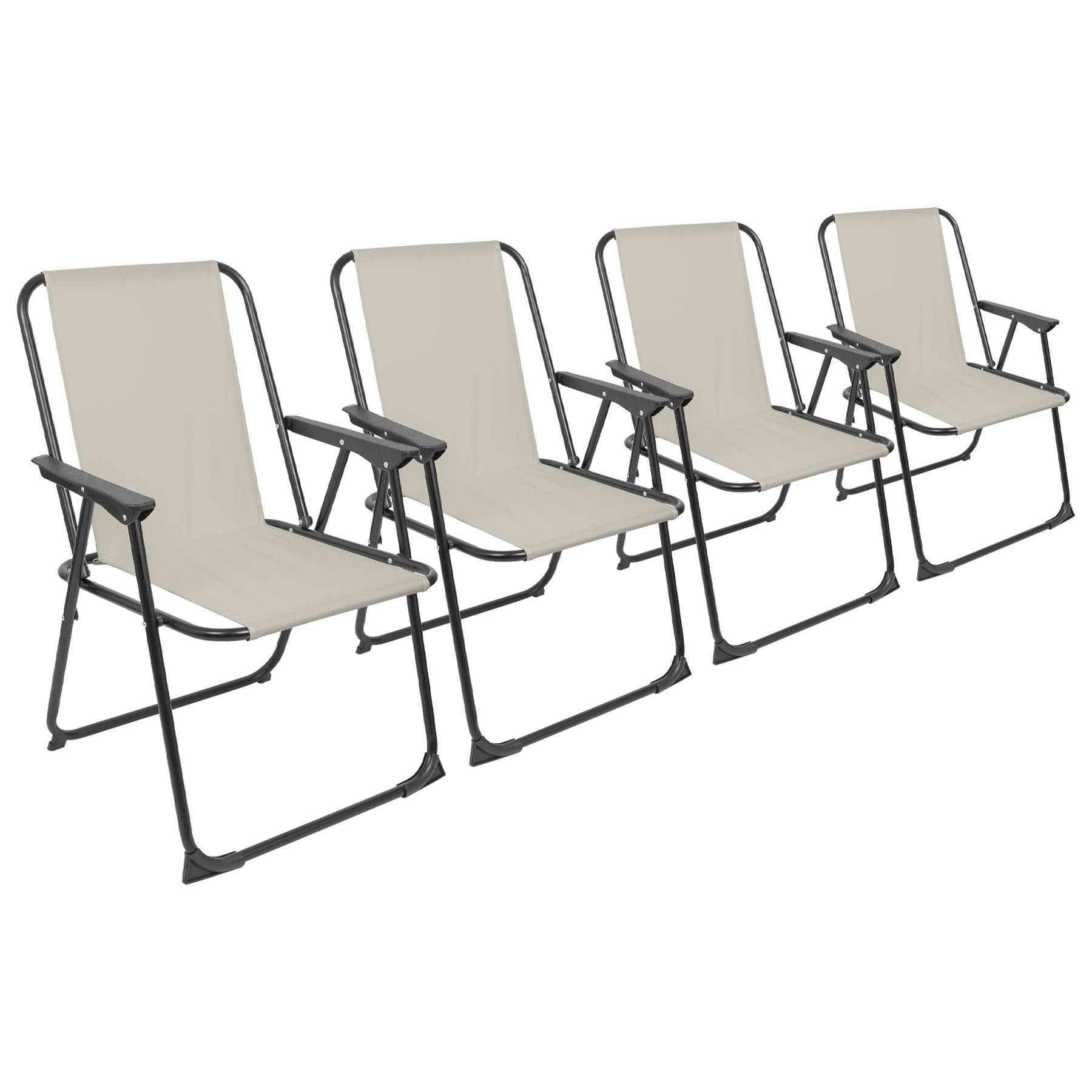 Harbour Housewares Folding Beach Chairs - Beige - Pack of 4 - Metal Outdoor Patio Seat Lightweight Portable Deck Chair for Picnic, Garden, Camping, Fishing — image 1