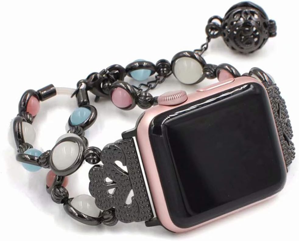 QWJUN Compatible with Apple Watch Strap 38Mm 40Mm 42Mm 44Mm, Fashion Luminous Beads Bracelet Agate Replacement Wristband,Freely Adjustable, for Iwatch Series 5/4/3/2/1