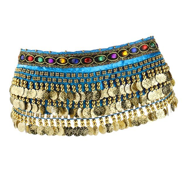 Chiffon Belly Dance Hip Scarf Waistband Heavy Belt Skirt with 128 Ringy Multicolor Coins for Girls-image-8
