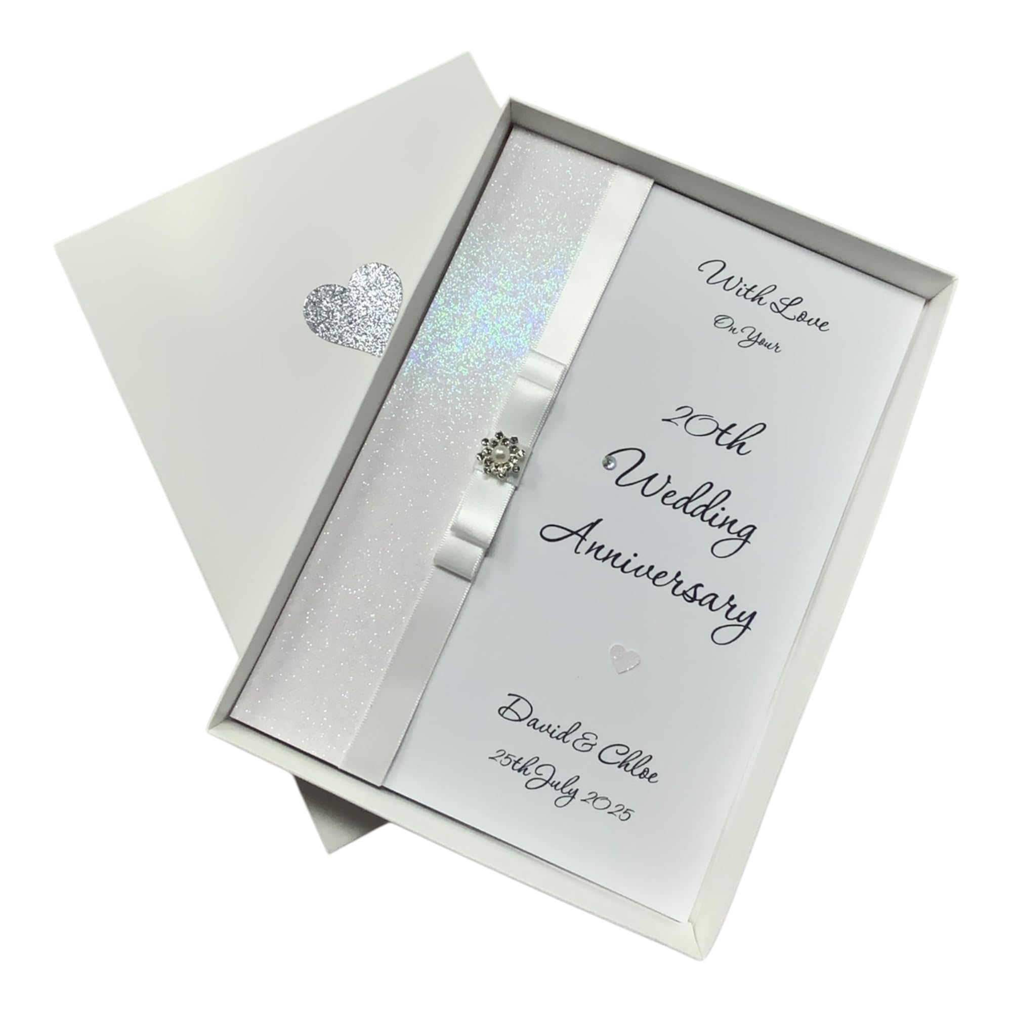 20th Wedding Anniversary Card - China 20 Year Twentieth Anniversary Luxury Greeting Card Personalised Gift for Wife Husband Parents Couple - A5 Card - Colour Choice - LUXURY BOW