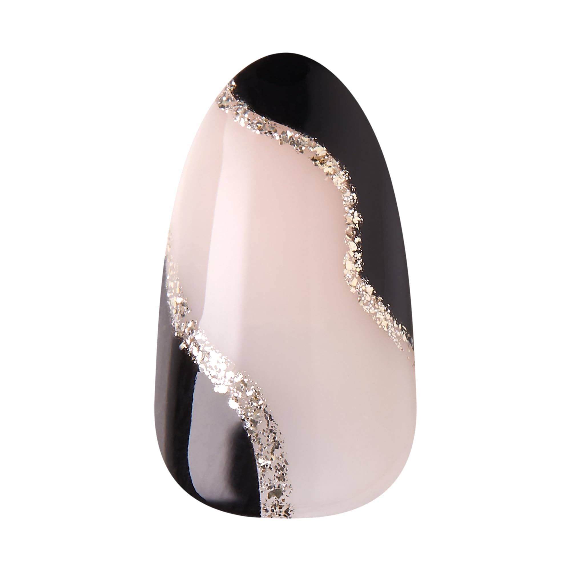 KISS imPRESS No Glue Mani Press On Nails, French, 'Illusion', Dark Neutral + Black Tip French, Medium Size, Almond Shape, Includes 30 Nails, Prep Pad, Instructions Sheet, 1 Manicure Stick, 1 Mini File