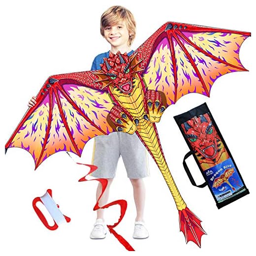 Dragon Kite for Kids and Adults-Easy to Fly, Beginner Kite with Spinning Tail 200ft Kite String, Kite for Children