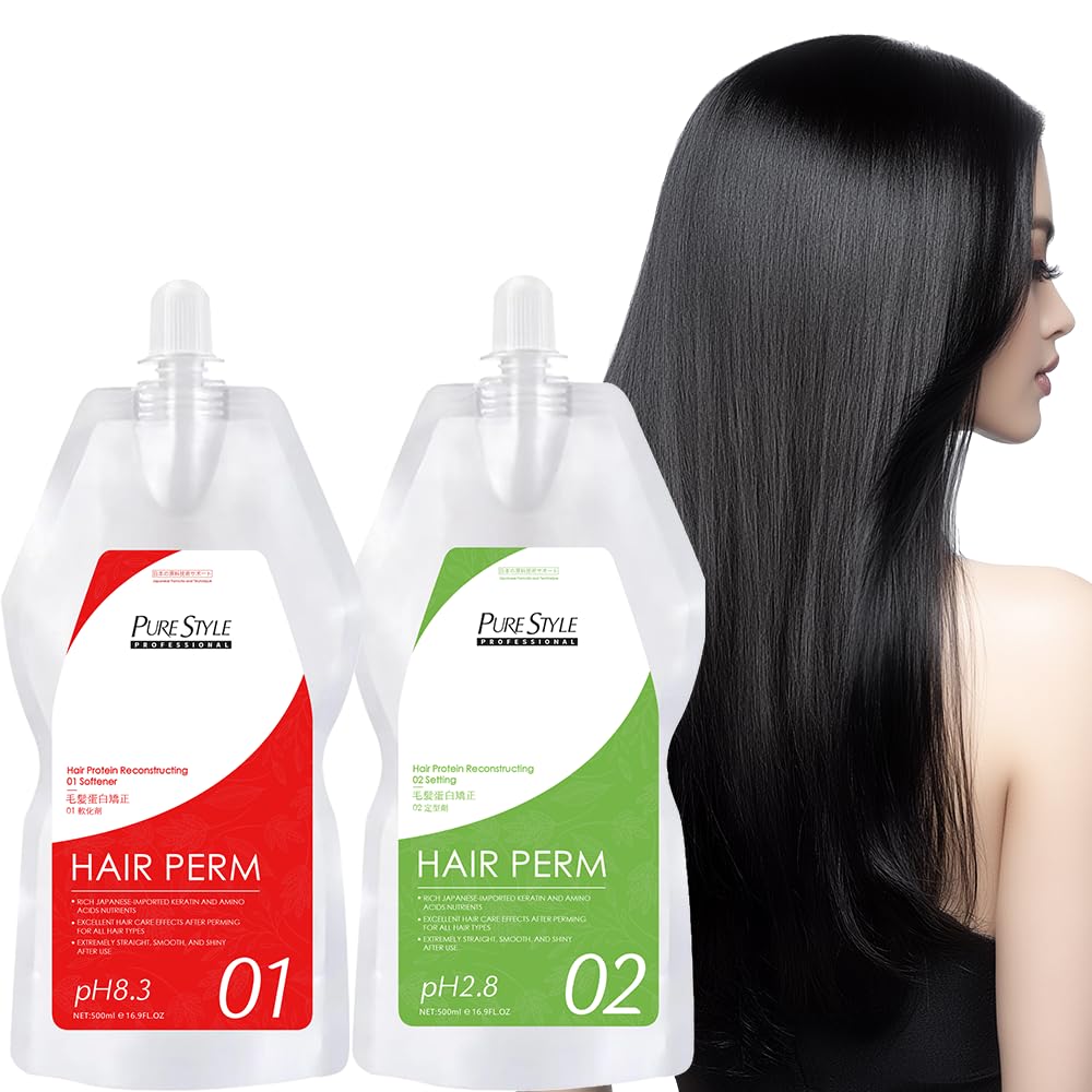Professional Permanent Hair Keratin Straightening Cream Kit(Straightener +Neutralizer), Japanese Formula for Gentle, Long‑lasting Straightening, with Argan Oil Nourish, Home Hair Perm for All Hair