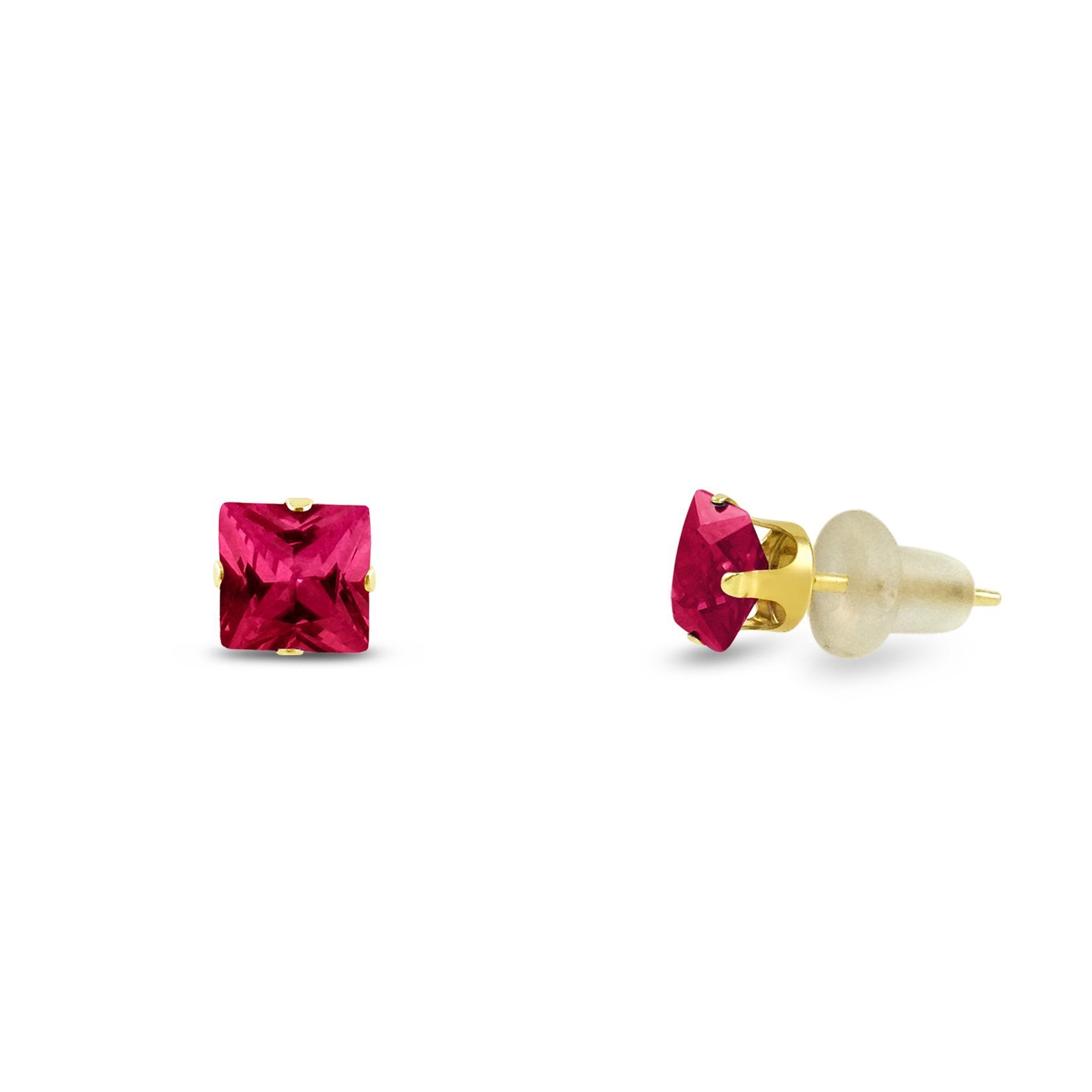 2x2 Square Princess Cut Gemstones Available in Solid 10K White or Yellow Gold 4-Prong Set Stud Earrings