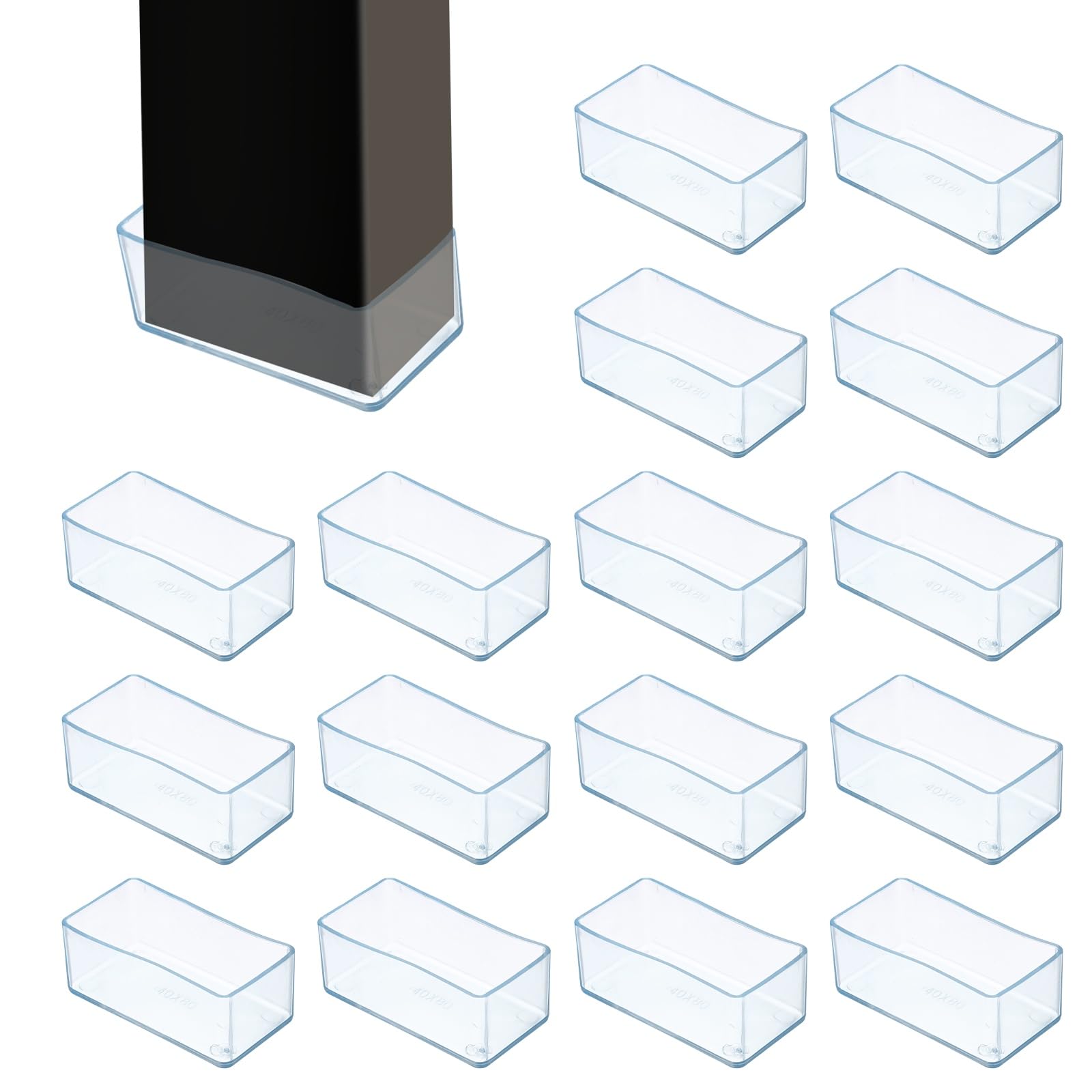 sourcing map 16Pcs Chair Leg Floor Protectors, 3.1 x 1.6 Inch Clear Chair Leg Caps, Rectangular Transparent Furniture Foot Covers Non-Slip Anti-Scratch for Floor, Hardwood, Tile Protection