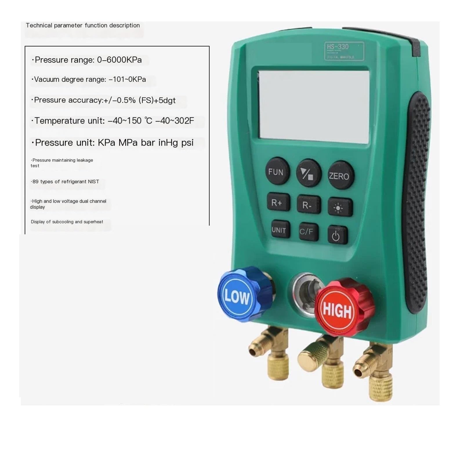 CIRONI Vakuum-Messgerät, digitaler Hauptfalt-Vakuum-Druck-Temperatur-Messgerät-Tester (Color : Only Gauge no Clamps)