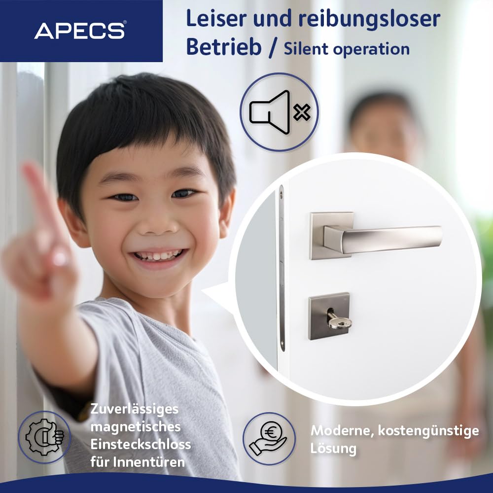 Serrure magnétique APECS, serrure silencieuse moderne avec serrure à plaque, pour portes intérieures de maison et de bureau, APECS 5300-MC-WC (WC)