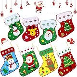 Christmas Felt Craft DIY Christmas Felt Stockings with Ornaments Snowman Sewing Sock Kits for Kids Christmas Decoration for Christmas Party Handmade DIY Craft Supplies (8 Pieces)