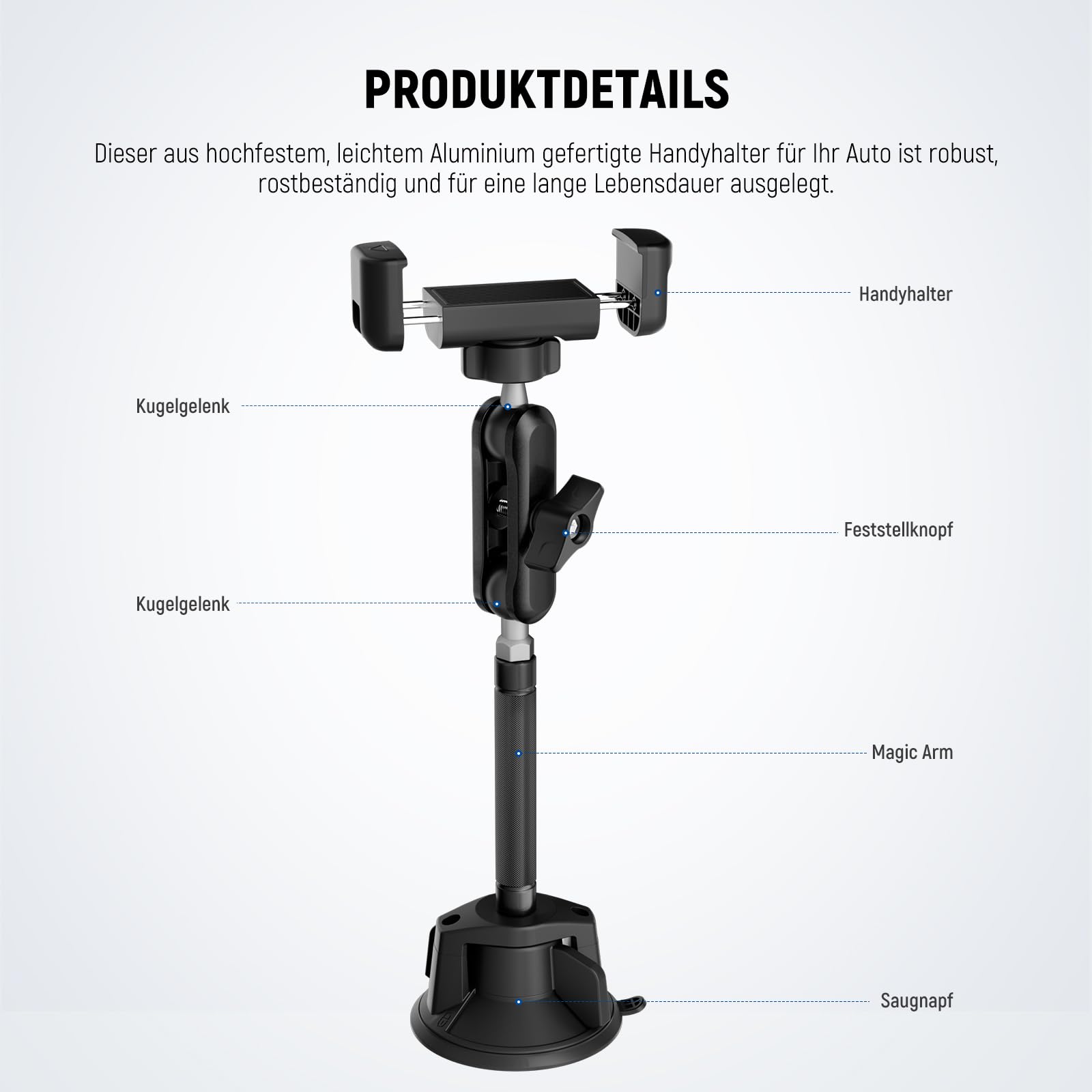 Neewer Auto Handyhalterung 360° drehbare Vakuum Saugnapf Handyhalter aus Metall mit Verlängertem Magic Arm kompatibel mit iPhone Samsung – Bild 5