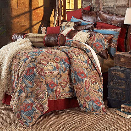 HiEnd Accents Ruidoso 4 Piece Comforter Set, Super King Size, Aztec Southwestern Rustic Luxury Bedding Set, 1 Comforter, 1 Bed Skirt, 2 Pillow Shams