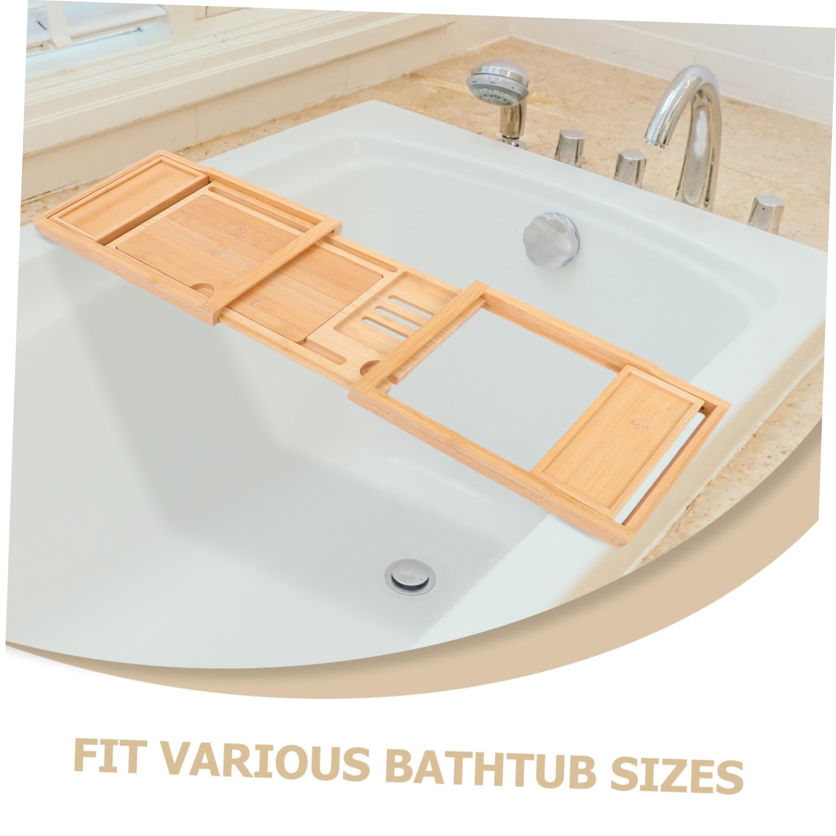 Ciieeo Bandeja De Baño De Bambú Ajustable Soporte Extensible Organizador para Bañera Almacenamiento Diseño Elegante