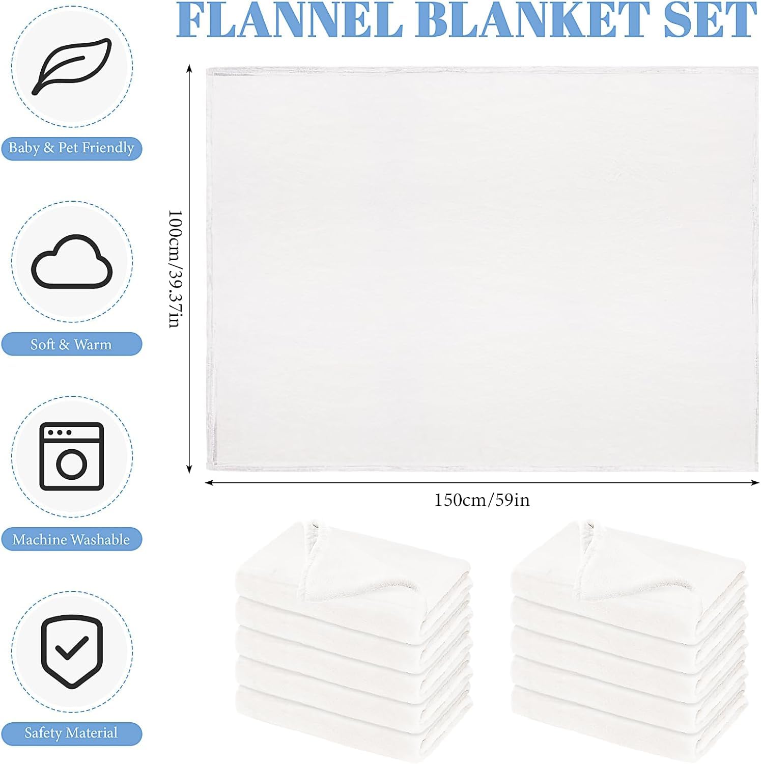 MSYU Lot de 10 couvertures en polaire chaude et moelleuse pour lit de bébé - 100 x 150 cm - Fournitures de repos pour salle de classe, maternelle, garderie ou crèche (blanc)
