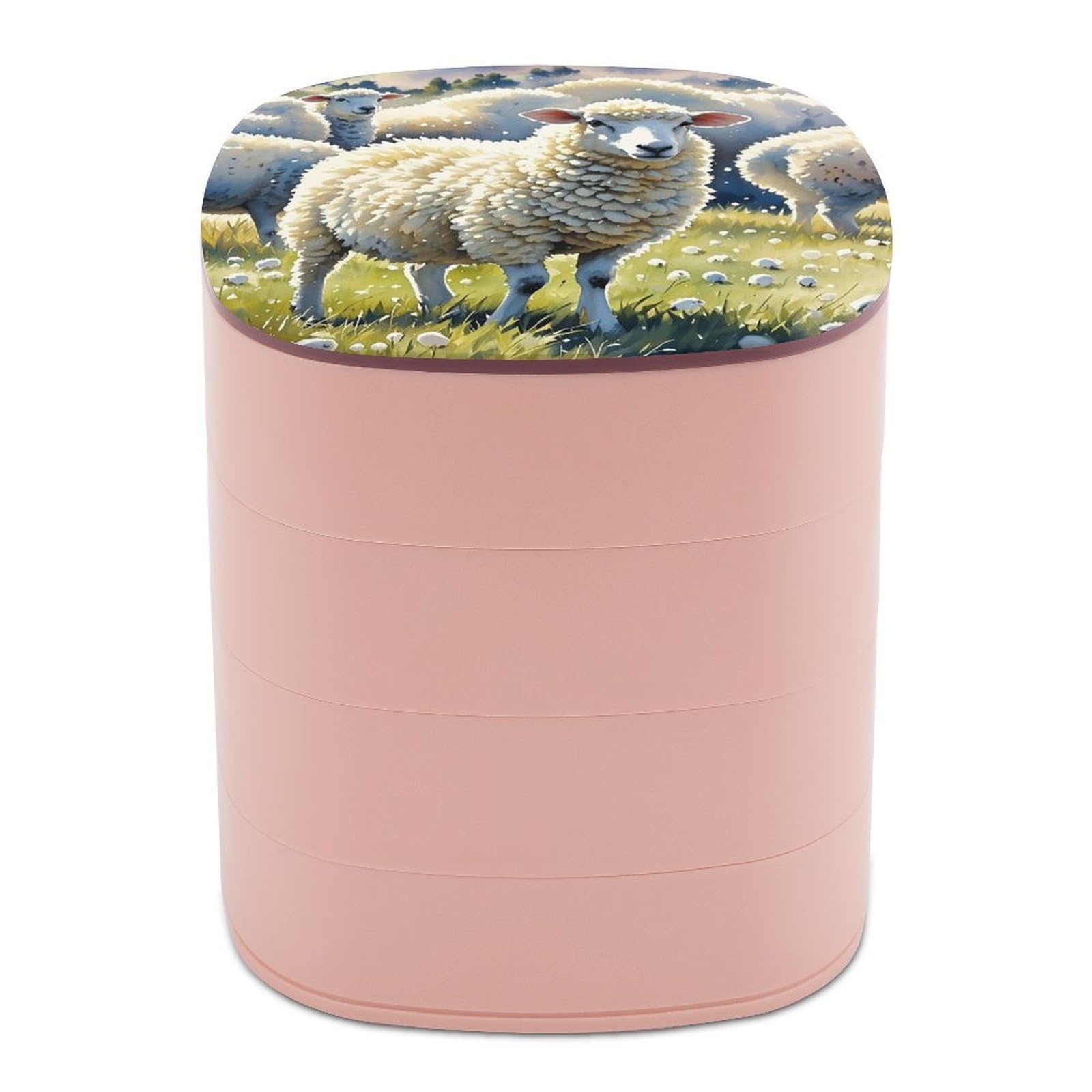 FekiLoot Rotating Sheeps Watercolor Jewelry Box Large Capacity Jewelry Organizer with Mirror 4 Tier Hoop Ring And Earring Holder With Lid Small Travel Jewelry Case for Women