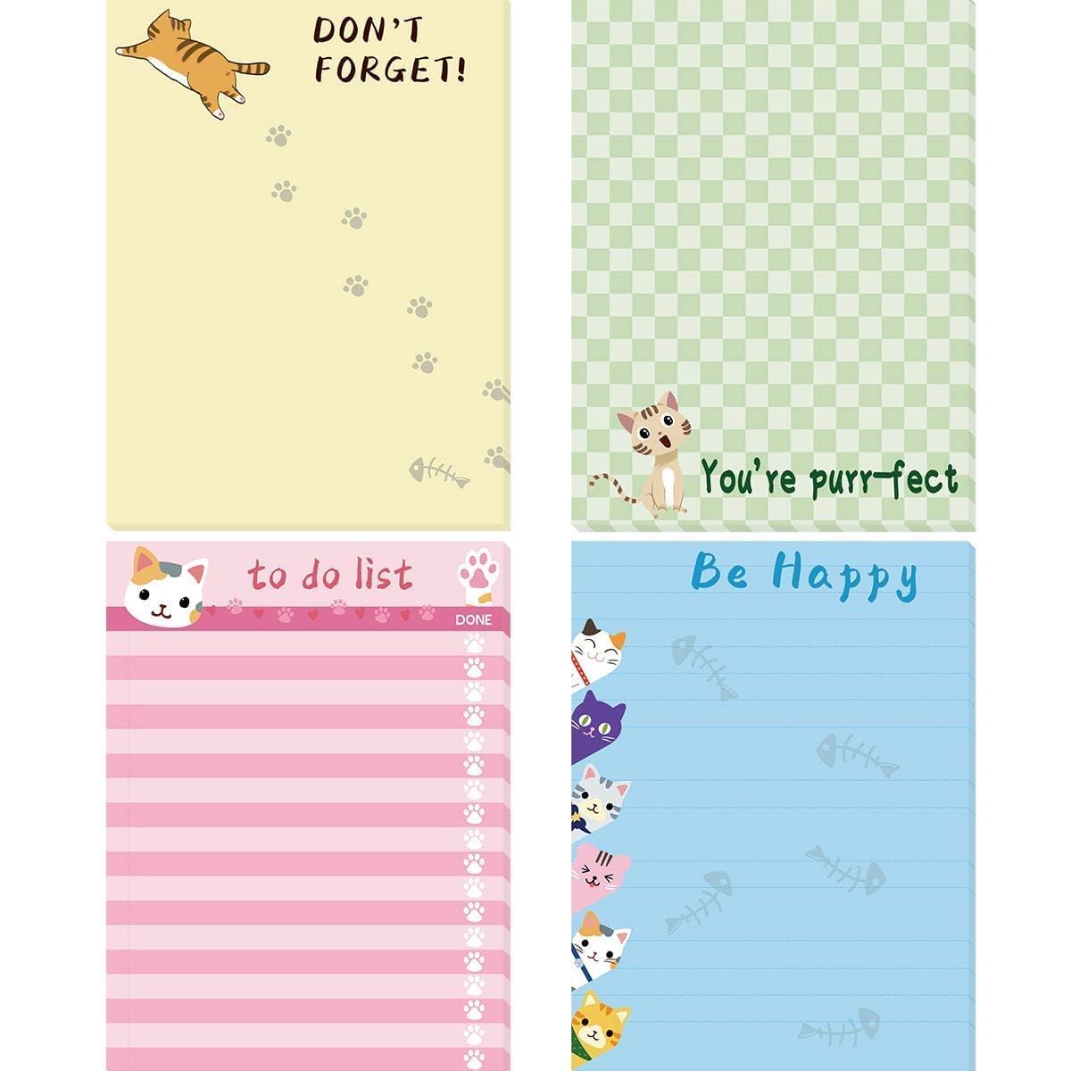 Cats Memo Pads 4 Pack Cute Animal Notepads for Office Home Teacher Appreciation Valentine Gift School Supply to Do List