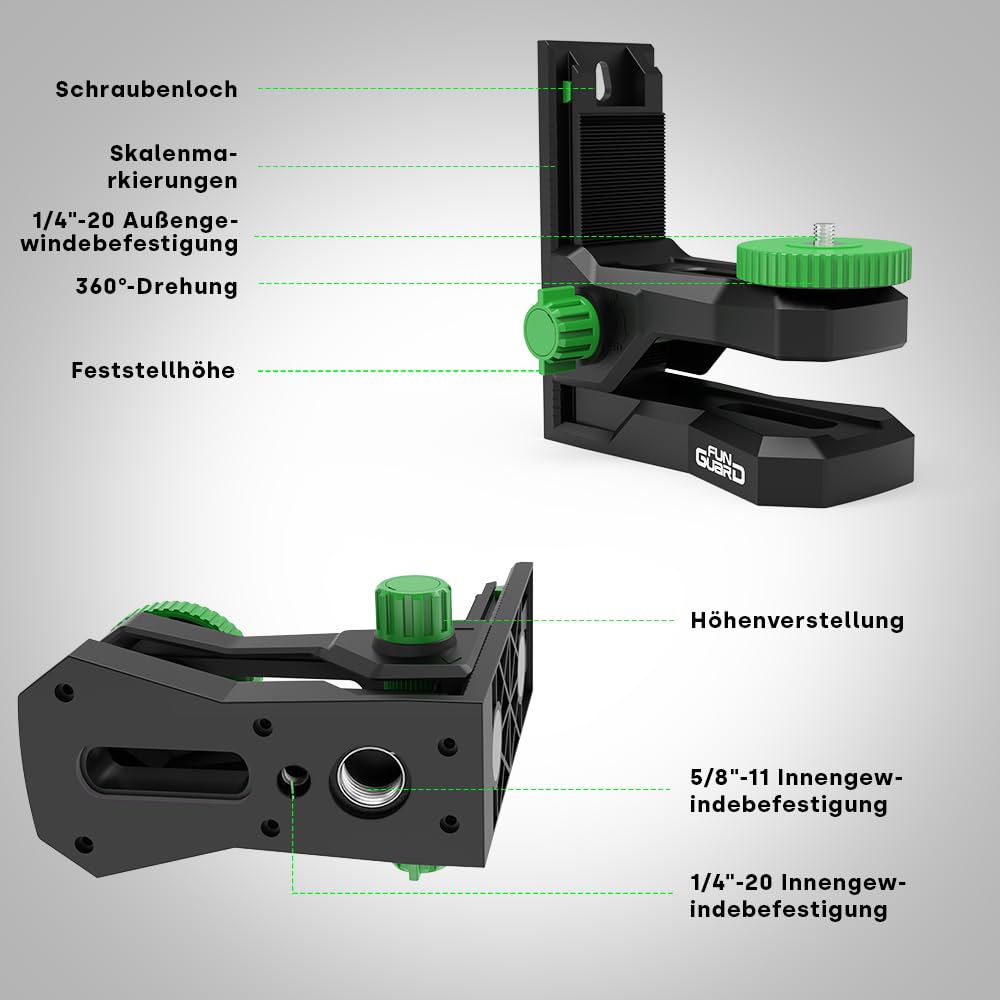 Verstellbare Halterung für Kreuzlinienlaser, 360° verstellbare Basis, multifunktionales magnetisches Drehstativ mit 1/4"-20 Außengewinde, höhenverstellbar