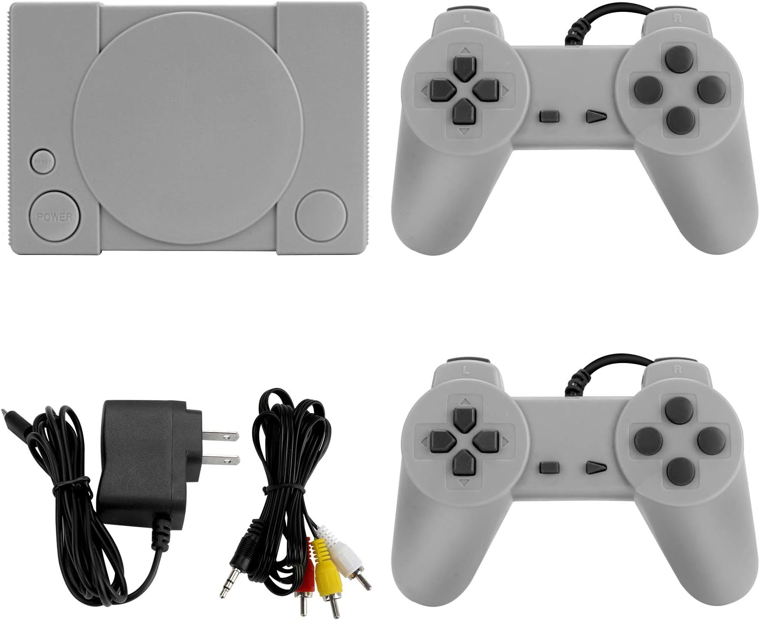 Welltop PlayStation Classic 8-bit PS1 Retro Video Game Console, Mini Video Games Consoles, Built-in 851 Games with 2 Gamepads, Support AV Out Family TV Retro Games Controller, Grey