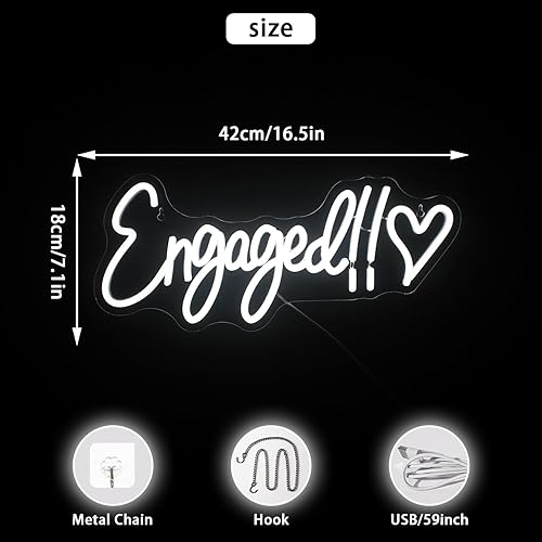 Miniatura 5 de Letrero de neón de compromiso, letreros de neón blancos para decoración de pared, letreros de neón regulables para boda, despedida de soltera, luces