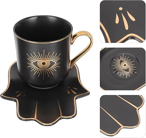 Miniatura 7 de Hemoton Taza de café de ojo azul turco con platillo, juego de taza de cerámica contra el mal de ojo, símbolo de protección, amuleto, taza de té,