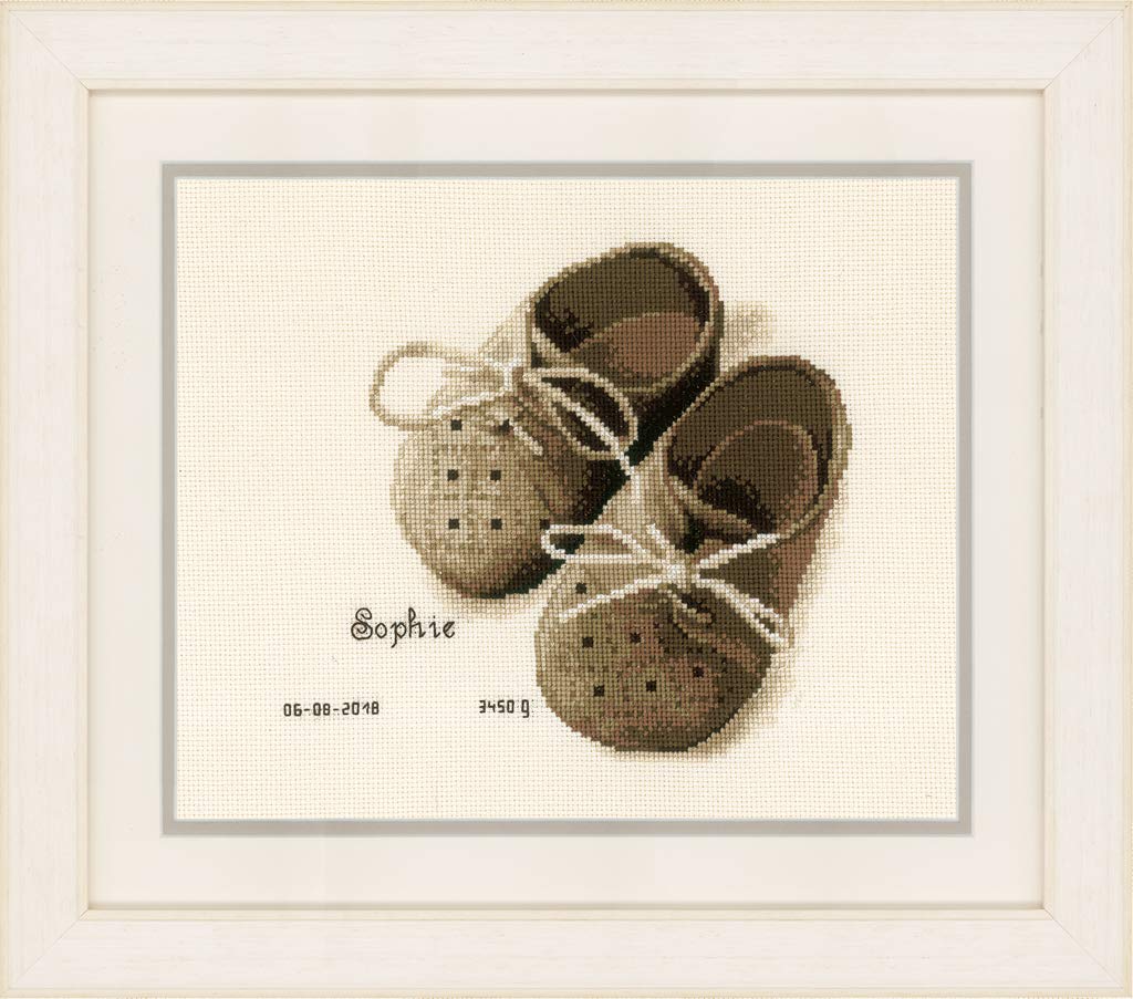 Vervaco Counted Cross Stitch Kit First Shoes, Cotton, Multi-Colour, 19 x 18 x 0.3 cm