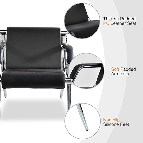 Miniatura 129 de Silla de sala de espera con reposabrazos, 2 asientos, de piel sintética, color naranja, negro, muebles de oficina, asientos de invitados, vestíbulo
