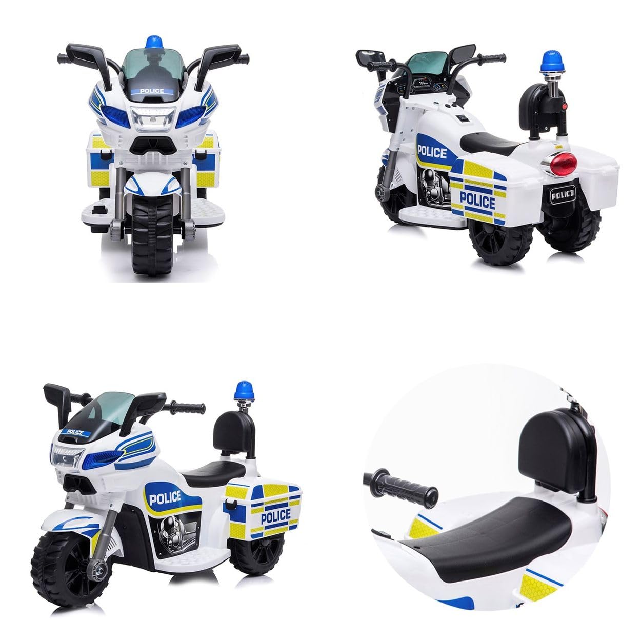 Chipolino Kinder Elektromotorrad Polizei 3 Räder Scheinwerfer Musikfunktion weiß blau