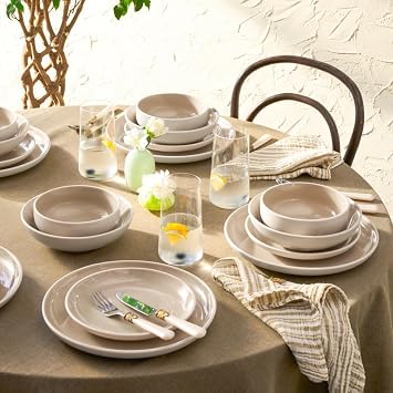 Karaca Abby Plates and Bowls Set for Stylish Tableware - Stoneware Dinner Sets for 6 People - Elegant and Durable Kitchen Dinnerware Sets - Dishwasher Safe Crockery 24 Piece, Cream