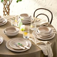 Karaca Abby Plates and Bowls Set for Stylish Tableware - Stoneware Dinner Sets for 6 People - Elegant and Durable Kitchen Dinnerware Sets - Dishwasher Safe Crockery 24 Piece, Cream