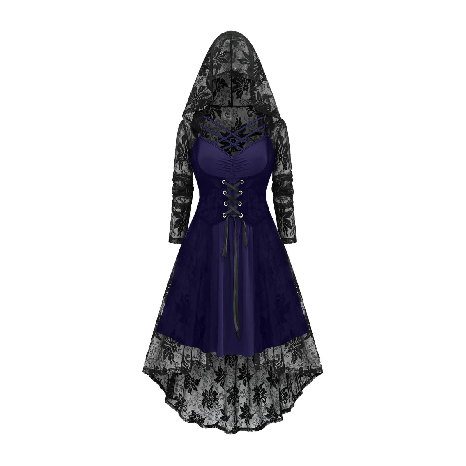 Meeyuioe Womens Halloween Gothic Dresses Plus Size A Line Y2K Hooded Dress Casual Off Shoulder Long Sleeve Party Evening Costumes Curvy Ladies Halloween Costumes Purple M