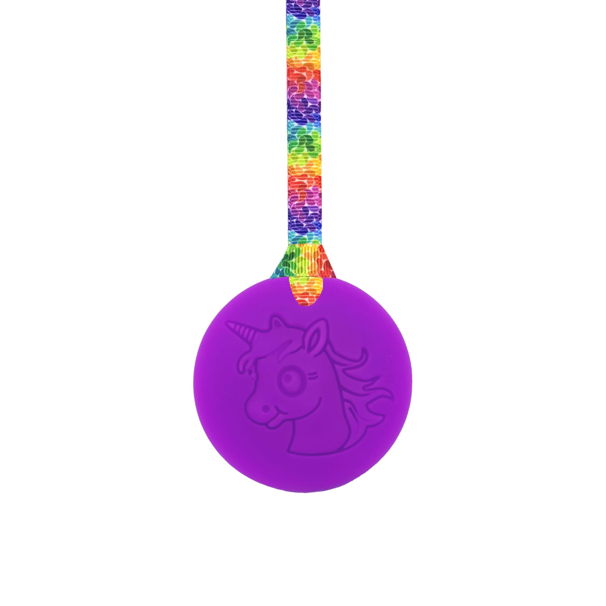 Sensory Chew Necklace with Lanyard - Purple - Unicorn Chew for Kids with Autism, Anxiety & ADHD – 100% Food Grade Silicone - Sensory Oojamabobs (8 Designs Available) (Rainbow Leaves, 54cm Lanyard)