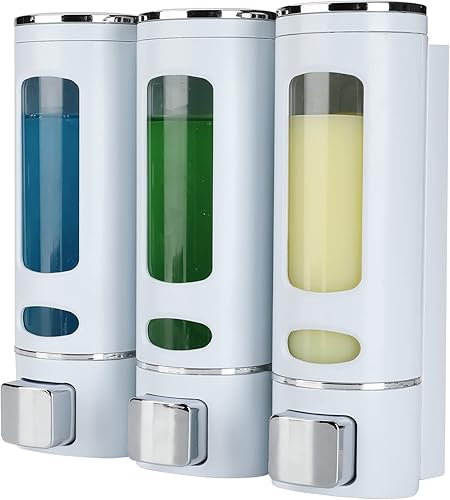 Majade Dispensador de champú y acondicionador, dispensador de jabón para baño, separador de ducha 3 cámaras sin taladro, hotel, baño, escuela,