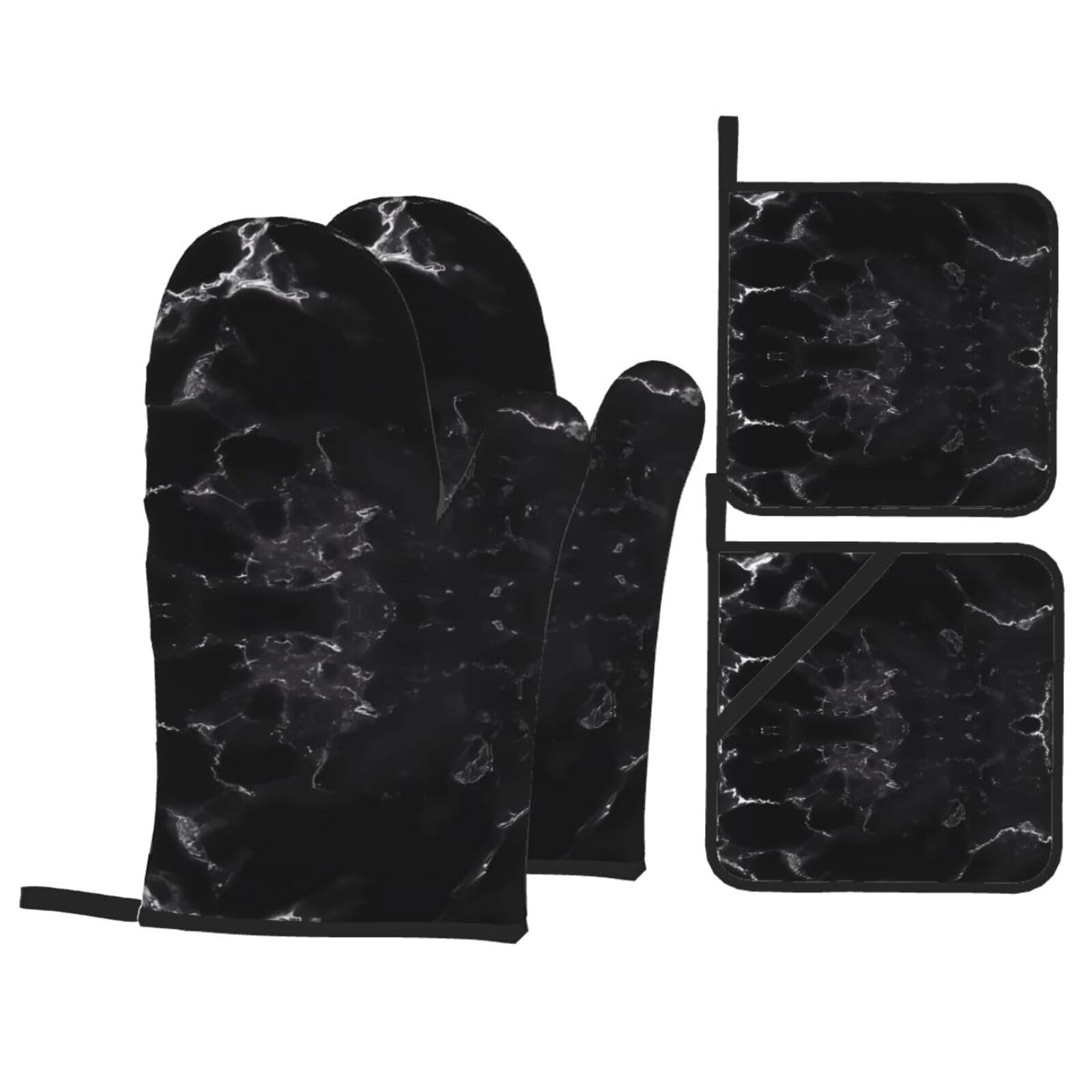 WHJSHOP Black Marble Prints Kitchen Layers: Waterproof Oven Covers for Safe Handling & Easy Cleanup – 4 Piece Heat Protection Bundle