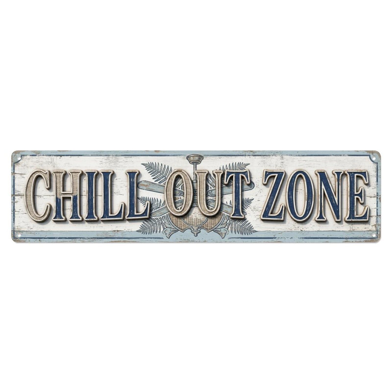 Chill Out Zone Aged Veranda 2 Metal Tin Skinny Sign Plaque Wall Decor for Cafe, Club Bar, Office, Home Garden Metal Poster 4x16Inch