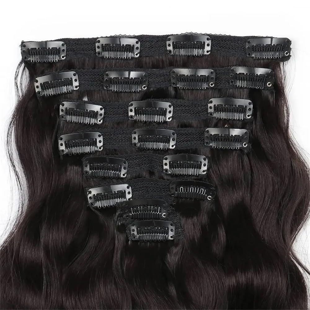 Dopinki do włosów z klipsami, prawdziwe ludzkie włosy, fale, bezszwowe, 120 g, brazylijskie włosy Remy, 8 szt. z 18 klipsami Double Wefts 26 cali (30 cm)