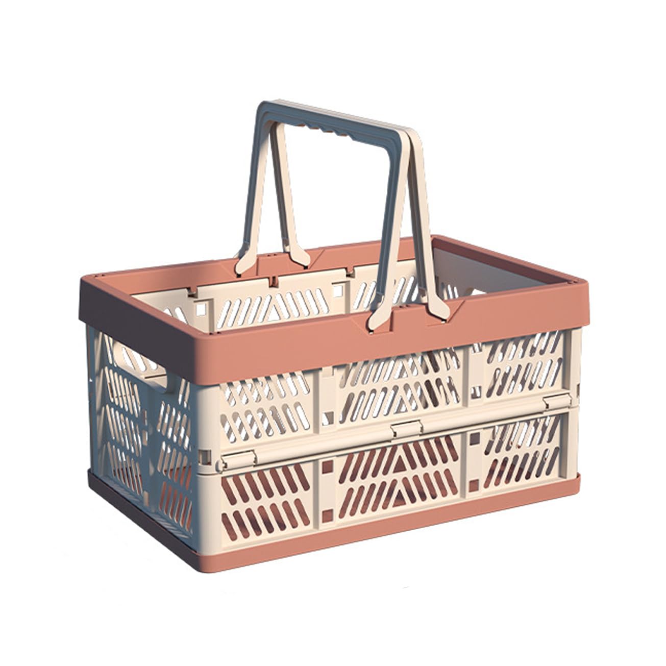 Foldable Handle Storage Crate Bin - 20L Collapsible Plastic Crate Stacking Storage Basket - Pink &amp; Rose M