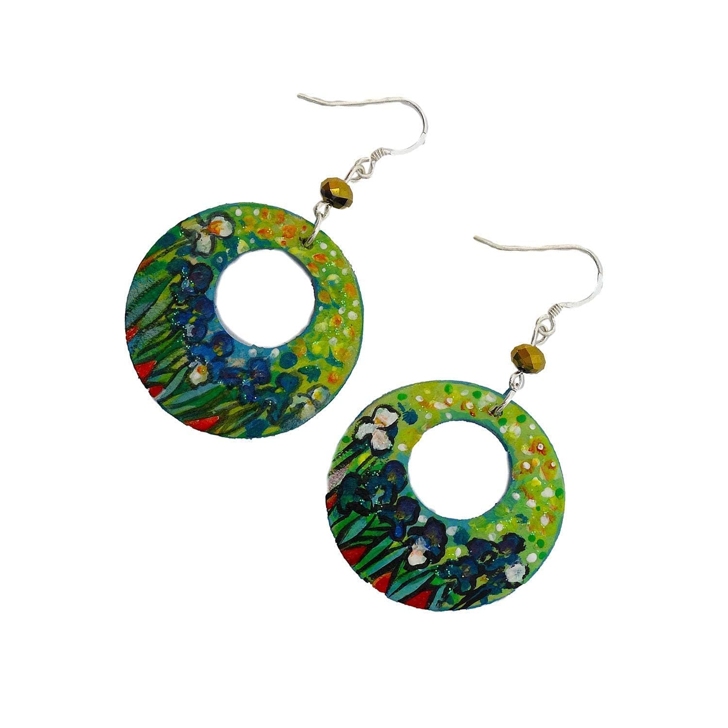 Boucles d'oreilles peintes à la main - L' IRIS TABLEAU CÉLÈBRE - Boucles d'oreilles pour femmes, Bijoux en bois peint, Crochet en argent, Made in Italy, Bijoux, Artisanat