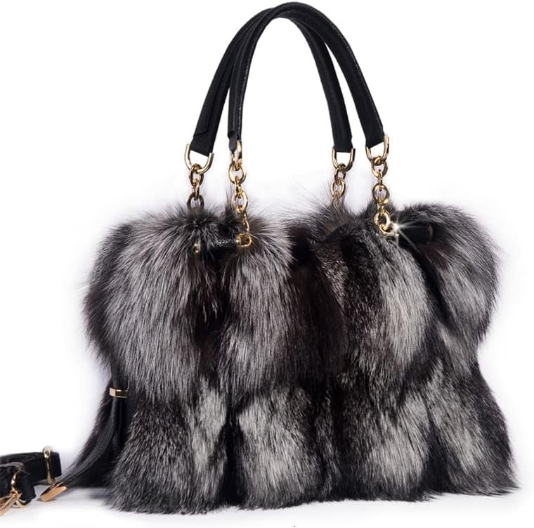 Luxury Real Fox Fur Women Tote Bag Shoulder Bag Winter Evening Party Bag Ladies Purses and HandBags