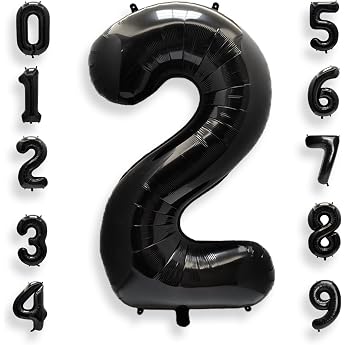 AULE Balloon Number 2 Black XXL 101 cm Numbers Foil Balloon Birthday Black 2 Years 40 Inch Helium Balloon Number Balloon for Anniversary Decoration