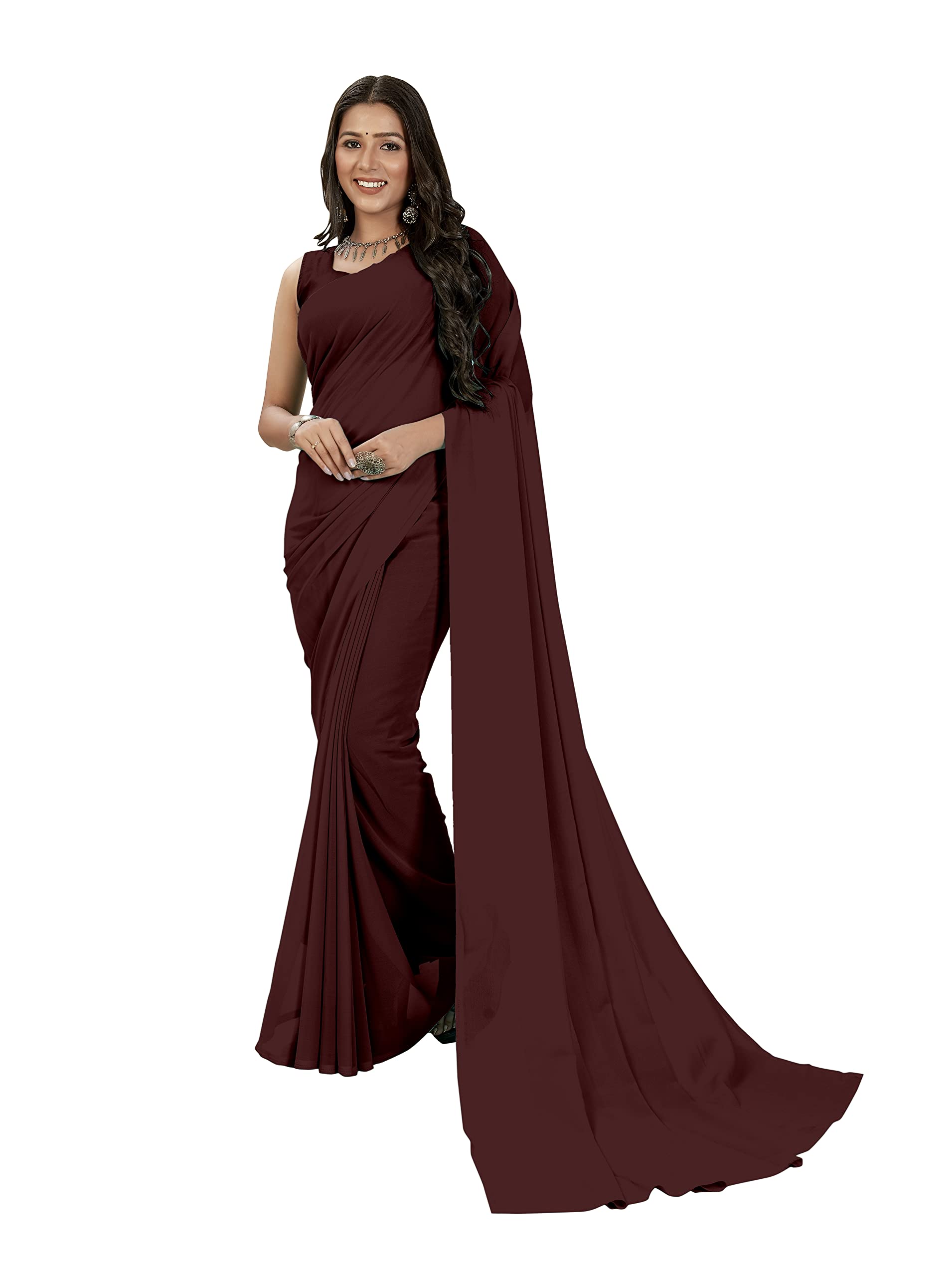 anand sarees SAREES Women's Regular Fit Solid Plain Bollywood Georgette Saree with Matching Blouse Piece | Stylish, Comfortable & Fancy Saree for Weddings, Parties, Casual Outings, Festivals | Ideal for Gift-picture-27