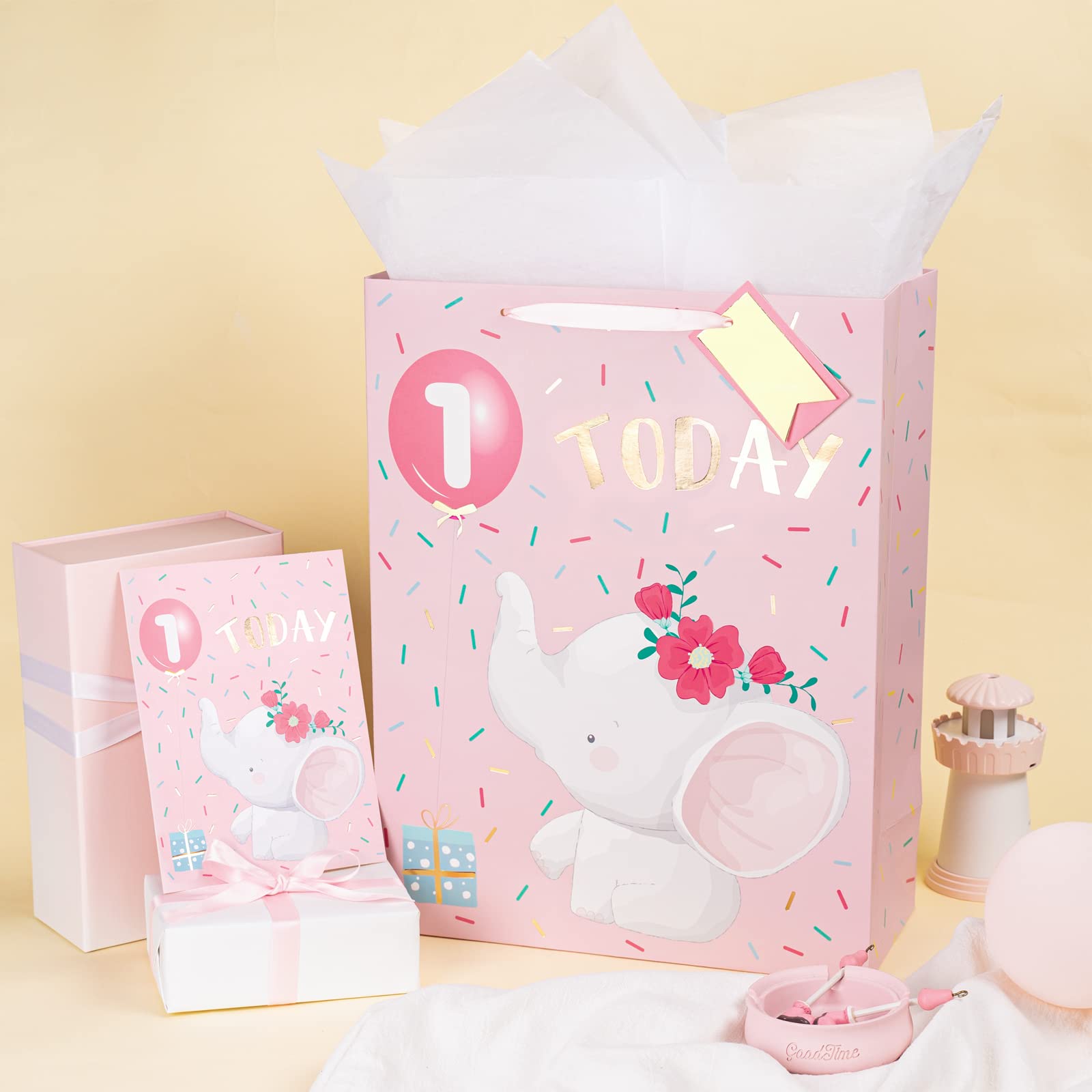 16.5" Extra Large Rose Green Gift Bag Set With Handles, Greeting - View #3