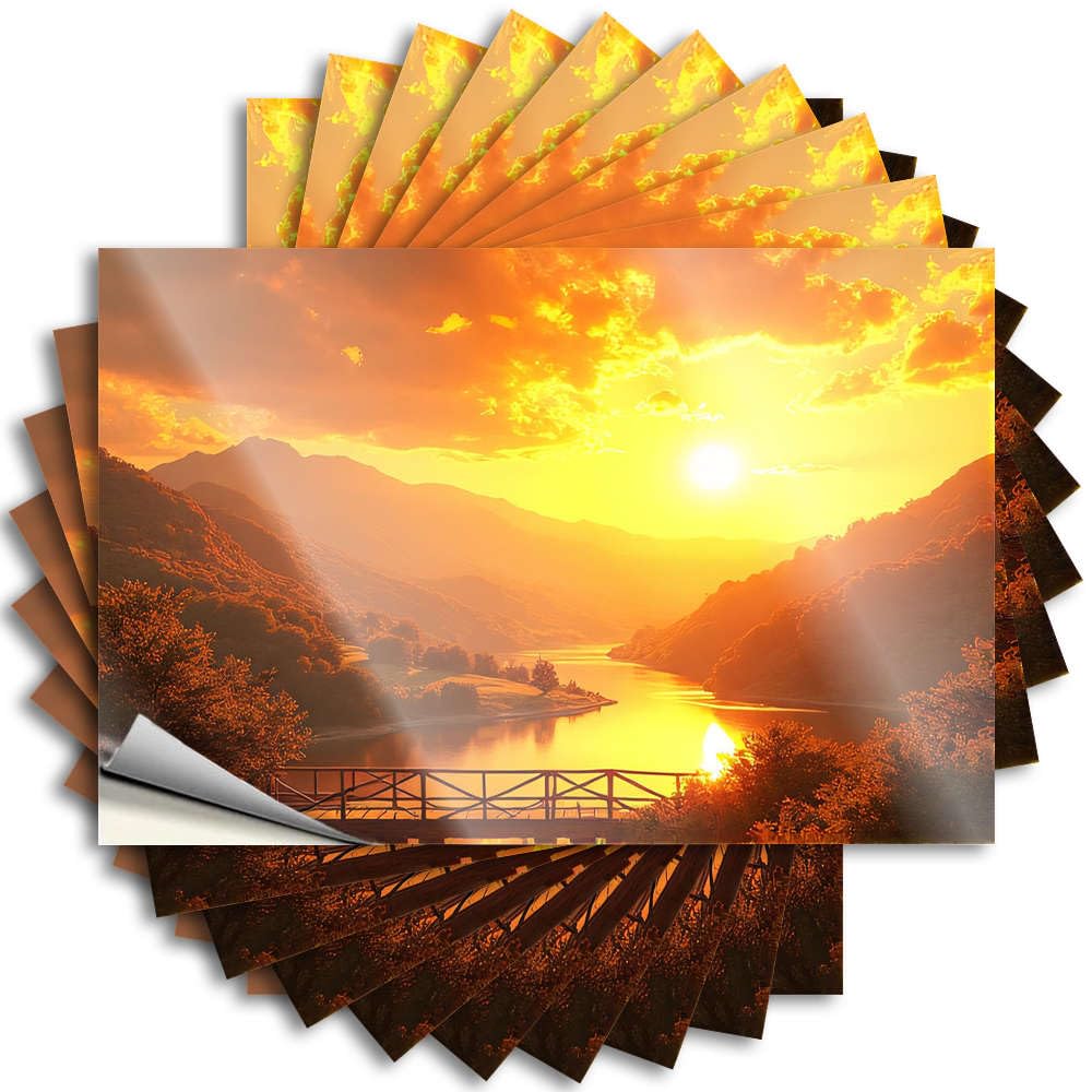 Must Smiley Face Funny Sticker - Sunset Over A Serene Lake with Mountains in The Background Removable Decal Window Easy Peel for Coffee(12X18CM)