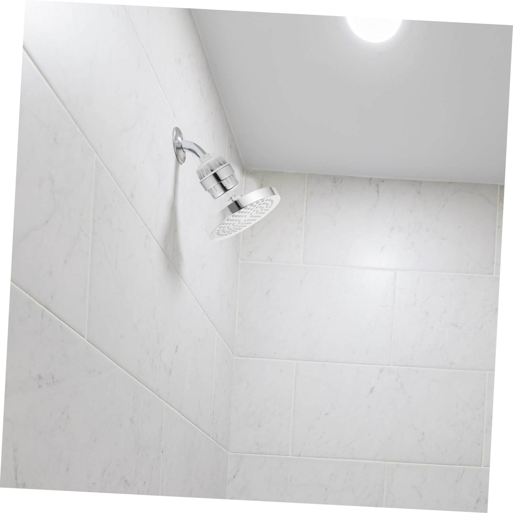 PRETYZOOM Filtro de Ducha para Agua Dura, ABS Plata, 15 Niveles Rotatorio | Sistema Multicapa, Algodón Interno, Esfera Sólida, Movimiento Libre 360°, Cuerpo Anti Deformación, Estructura Resistente