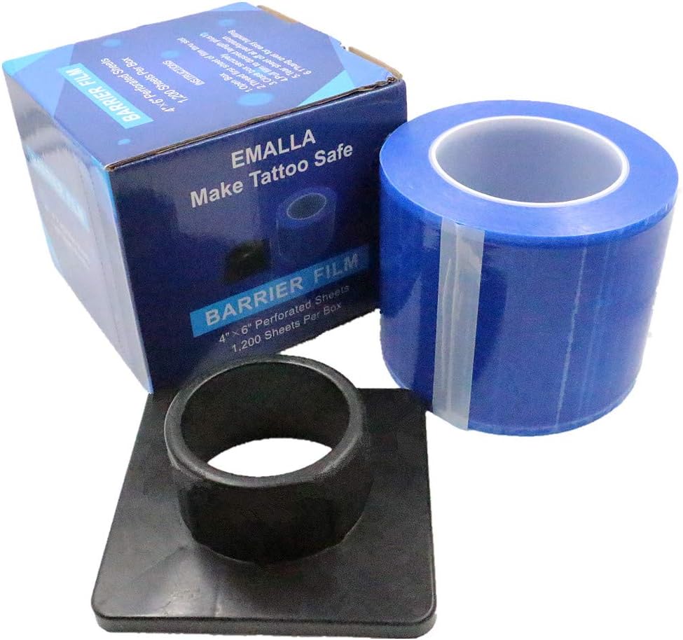 Barrier Film - BoChang Barrier Film Roll 1200 Sheets 4'' x 6'' Tattoo Dental Disposable Protective PE Barrier Film with Dispenser for Defend Against Infections