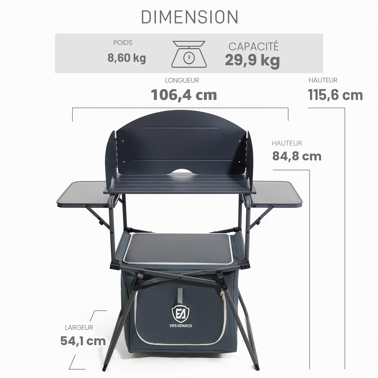Ever Advanced Cuisine Pliante Camping avec Pare-Vent, 3 Plateaux