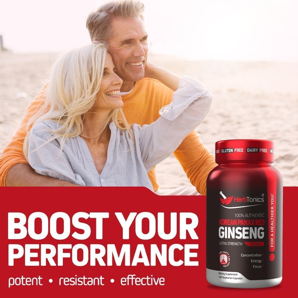 Herbtonics Korean Red Panax Ginseng 1500mg for Energy, 120 Vegan Capsules — Amazon image 2