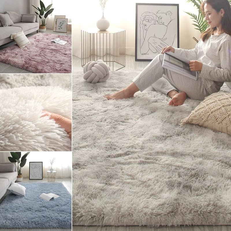 Chemin de table en peluche gris clair 80x200 cm avec revers antidérapant