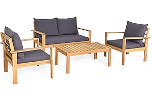 Tangkula 4-Piece Acacia Wood Chat Set: A Patio Oasis of Comfort and Style